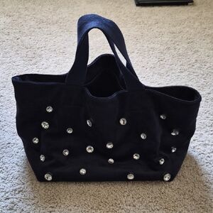 Anthropologie Navy Tote with Crystal Embellishments